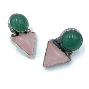 Vintage Carol Felley Southwestern Style Earrings Green Aventurine Rose Quartz